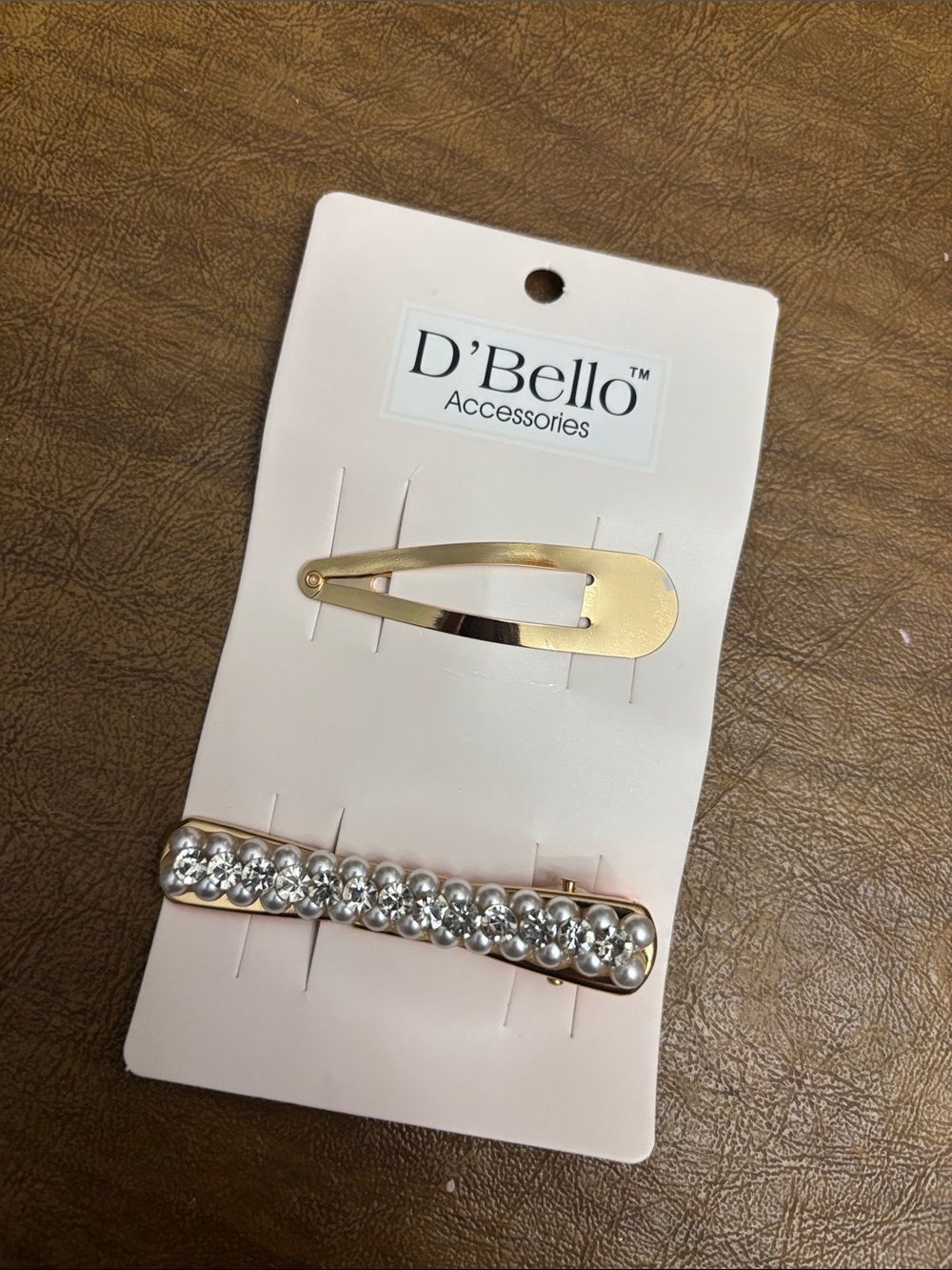 D'Bello Gold Pearl & Rhinestone Hair Clip Set